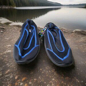 Maui And Sons Slip On Water Shoes Black Blue Mens Size 13 Easy Breath Mesh Top